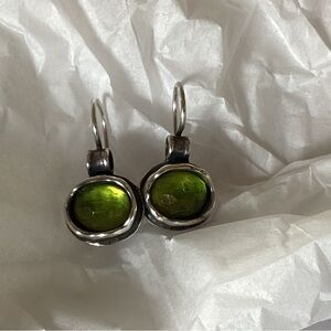 Silpada Sterling Silver Olive Green Glass Drop Earrings